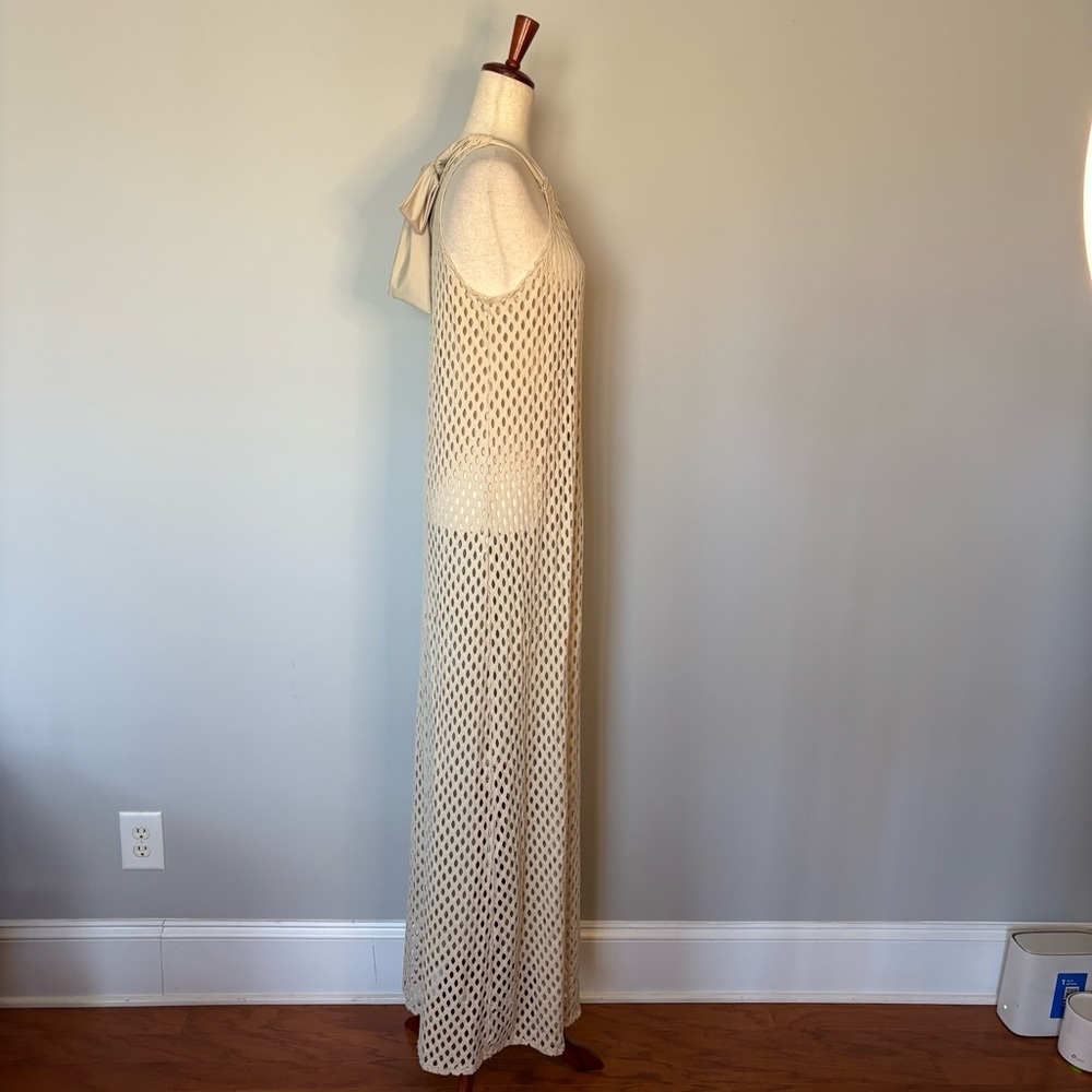 NEW Tara Grinna  Beige Crochet Halter Swim Coverup Dress - Picture 4 of 5